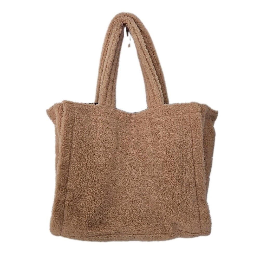 Victoria's Secret Plush Fleece Beige Tote Bag Sherpa Fluffy - Picture 2 of 10